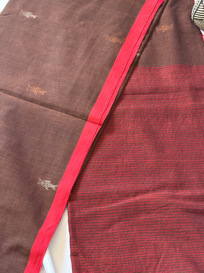 Handwoven soft cotton Jamdani saree - Fish motif