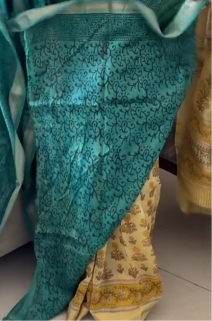 Maheshwari silk vanaspati handblock print saree - Phool 5
