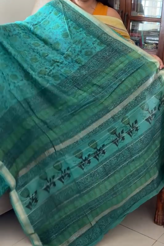 Maheshwari silk vanaspati handblock print saree - Phool 5