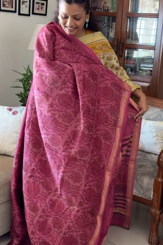 Maheshwari silk vanaspati hand block print saree - Phool 6