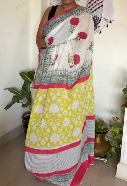 Handblock print mul cotton saree - 5