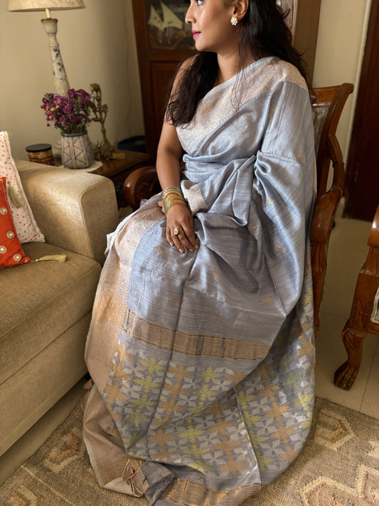 Pure matka silk saree - Silver grey