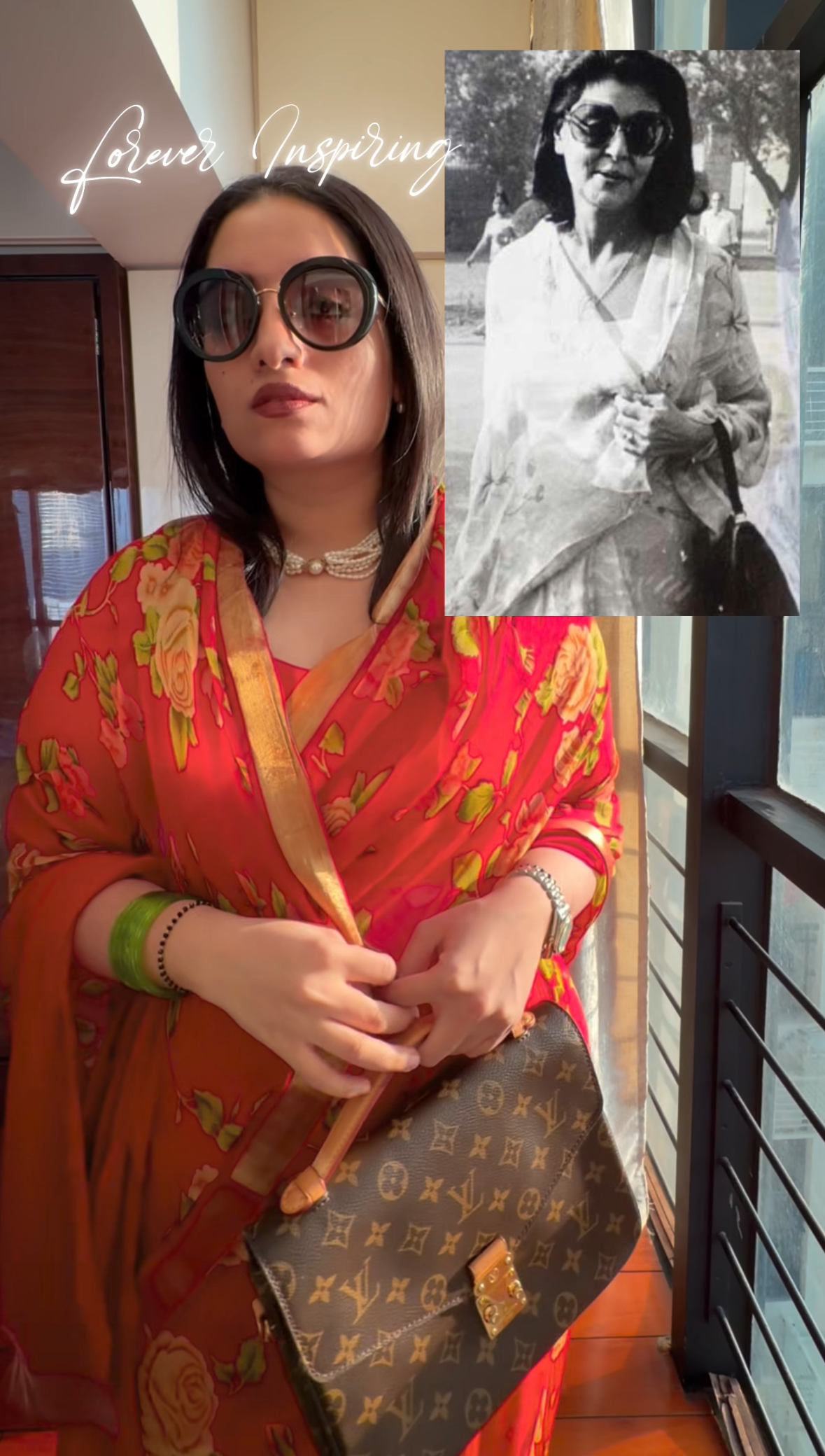 Printed pure chiffon saree - Red