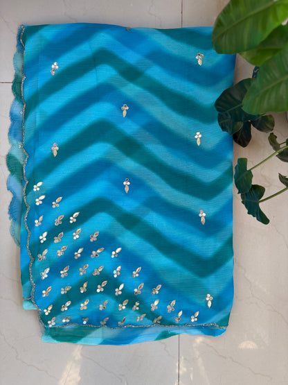 Chiffon lehriya saree - Blue