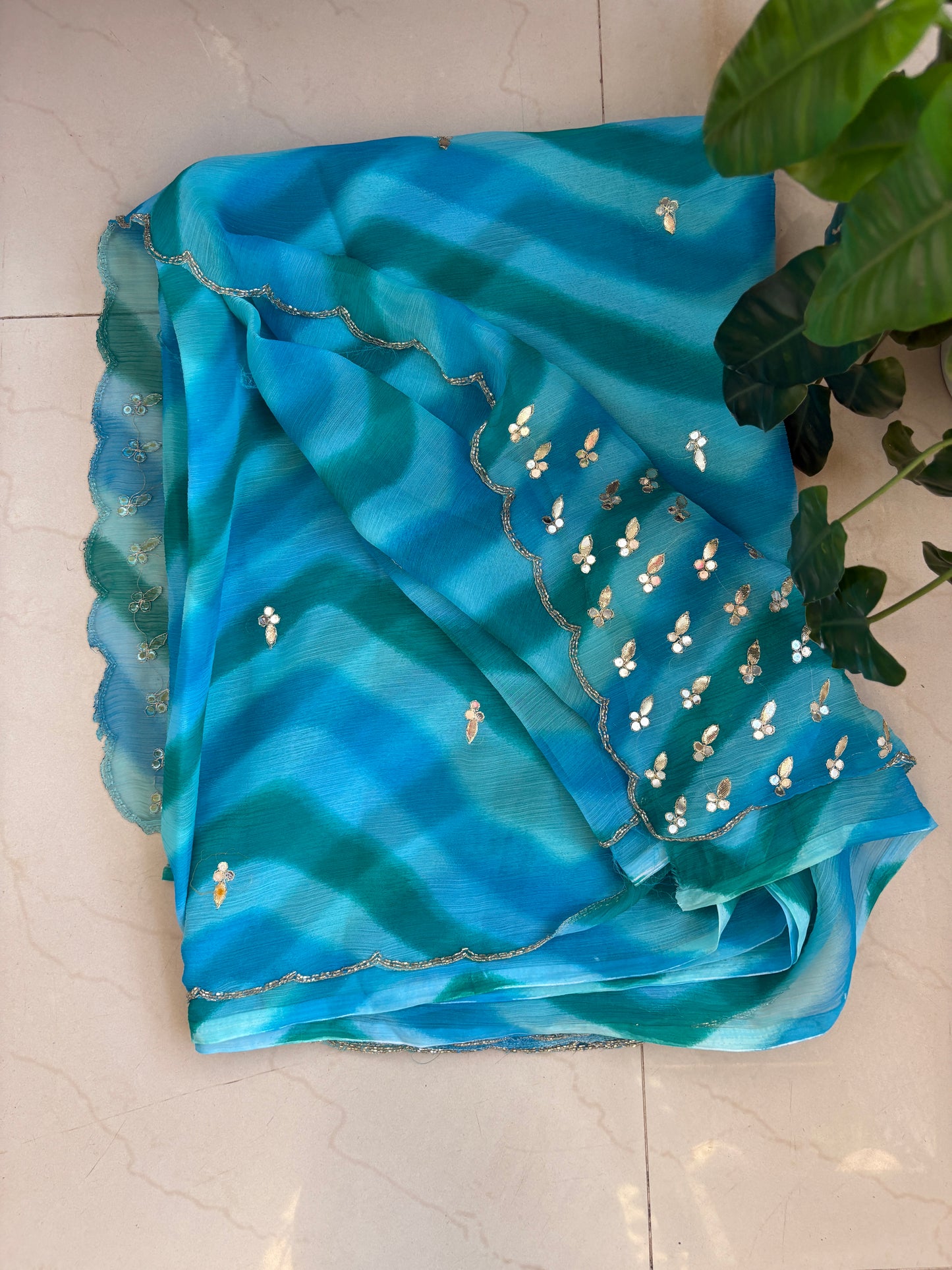 Chiffon lehriya saree - Blue