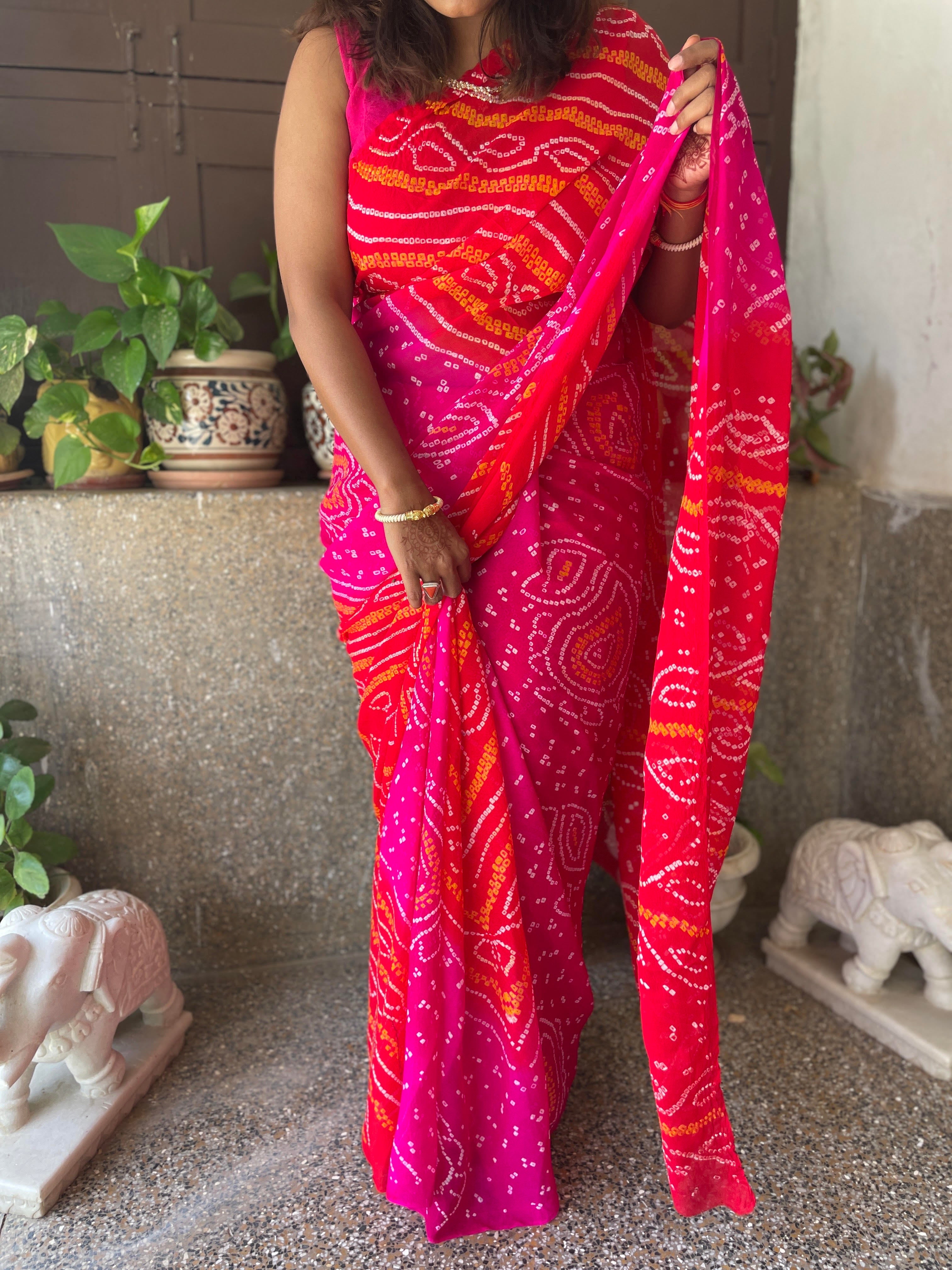 Chiffon on sale bandhej saree