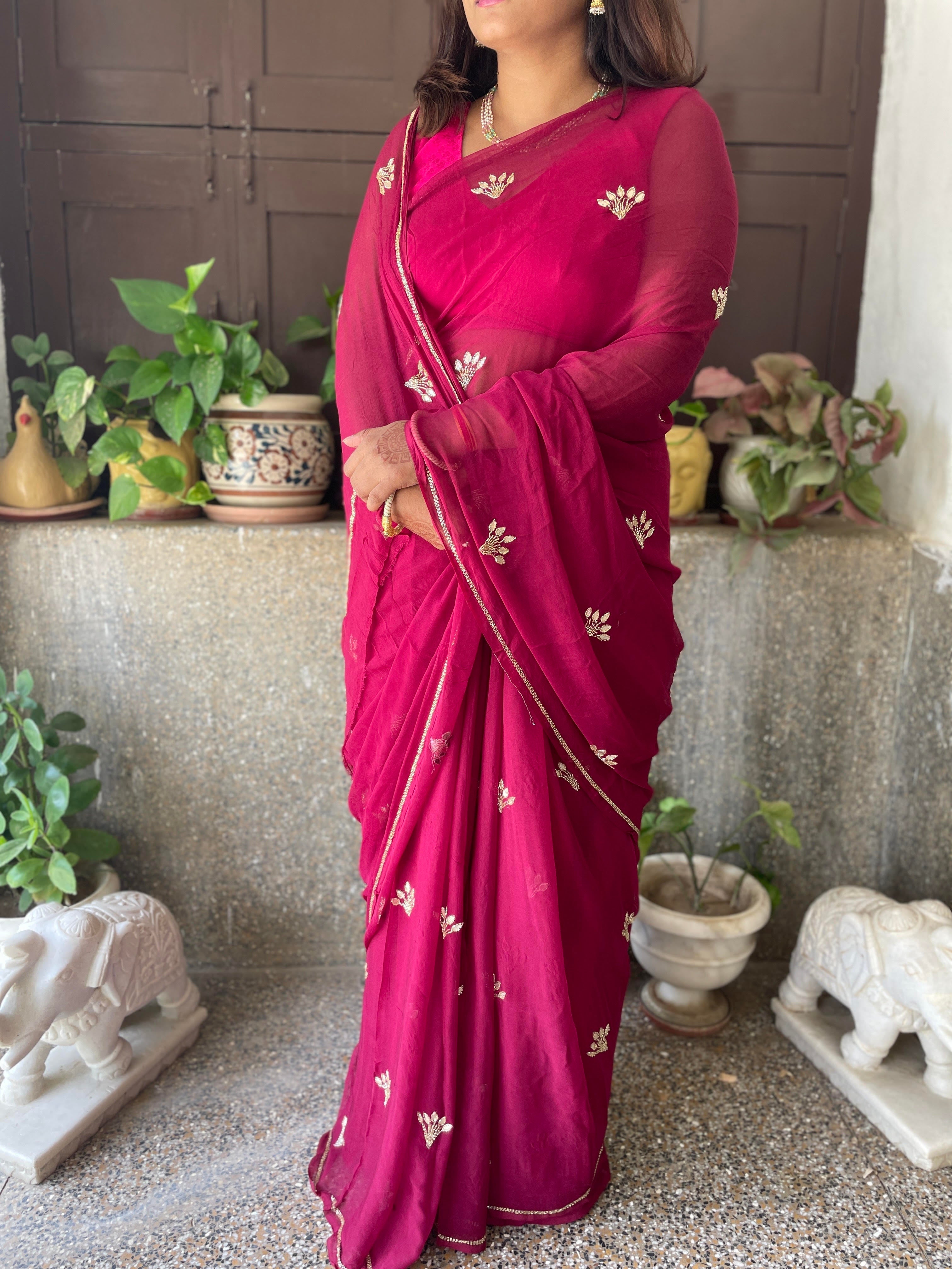 Buy Pink Satin Silk Organza Embroidery Soha Saree With Kira Print Blouse  For Women by Pita Nila Online at Aza Fashions.