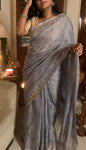 PURE TISSUE SILK ZORI SAREE - Bluish Grey