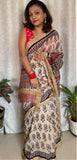 GHICHA SILK SAREE HANDBLOCK - Maati (Beige)