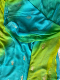 PURE CHIFFON OMBRÉ SAREE - Green Blue