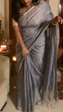 PURE TISSUE SILK ZORI SAREE - Bluish Grey