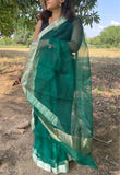 PURE ORGANZA SILK SAREE - Emerald Green