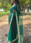 PURE ORGANZA SILK SAREE - Emerald Green