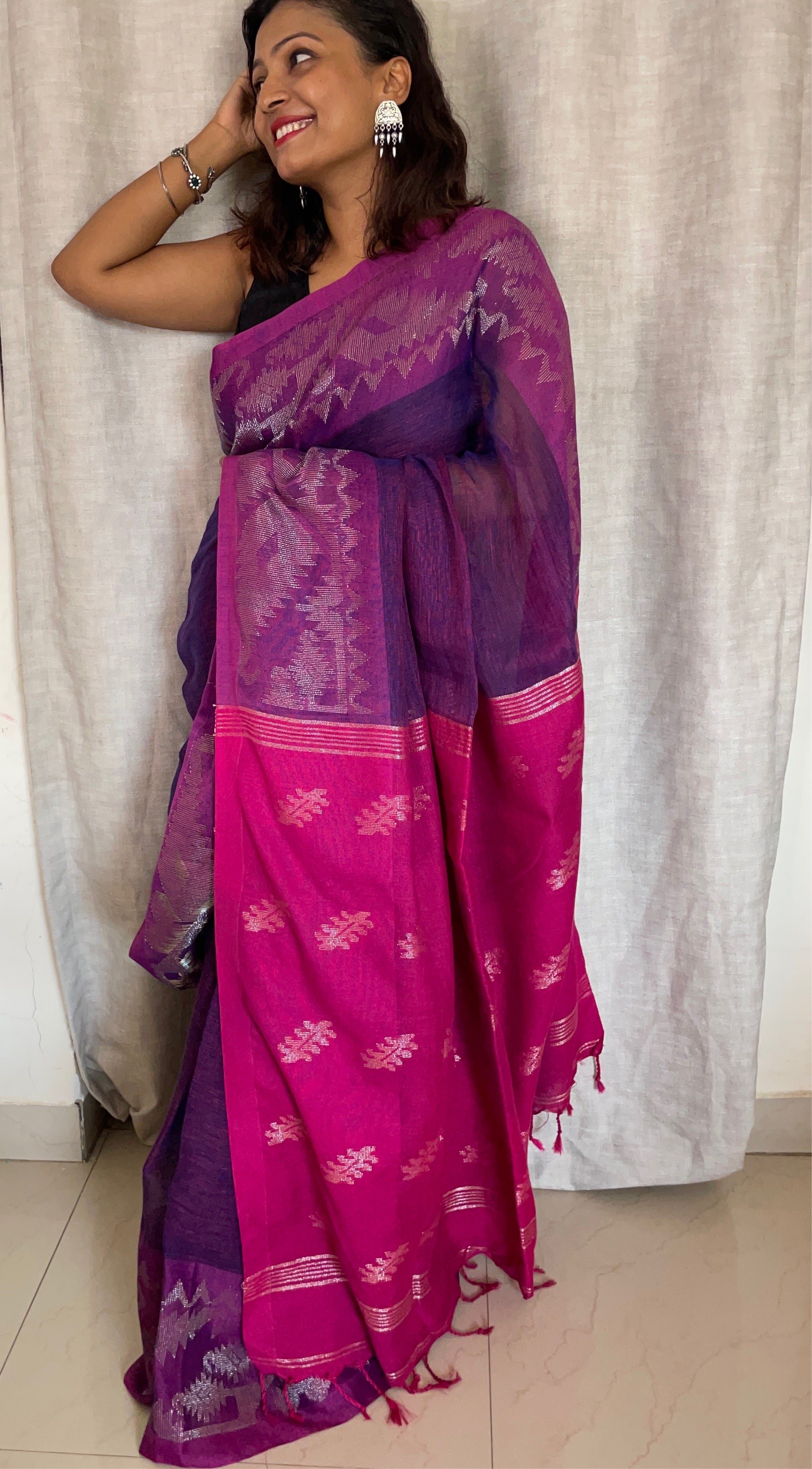 Purple Embroidered Saree In Chiffon 5149SR05