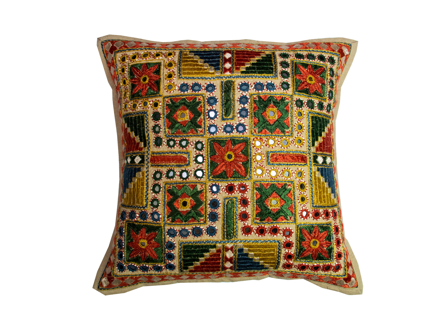 Embroidery and Mirror Work Cushion Cover - Single Piece