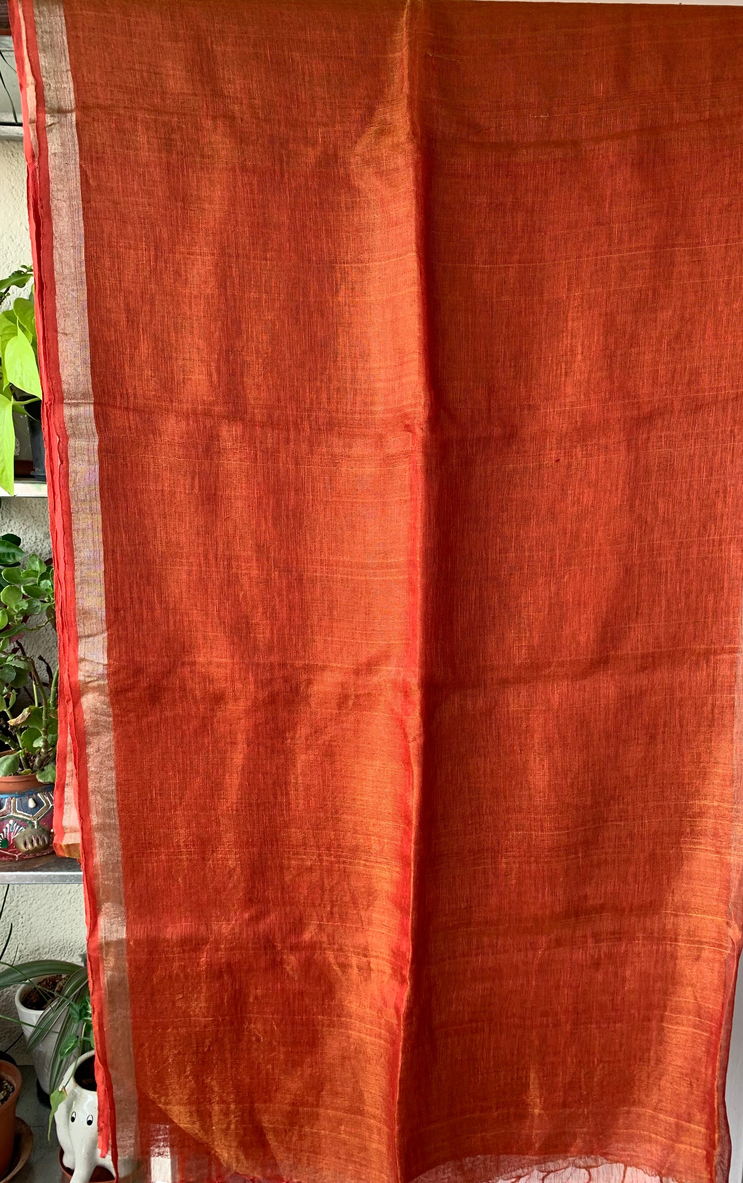 Pure Tissue Linen metallic saree - Red