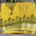 BAGRU HANDBLOCK PRINTED COTTON LINEN SAREE