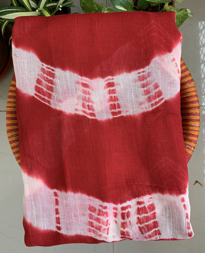 Cotton linen shibori print saree - Red