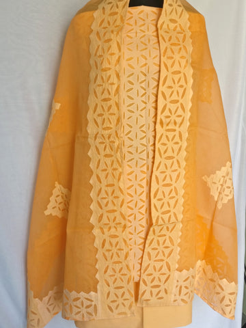 3 Pc. Suit Fabric - Cotton - Kurta & Dupatta with Applique Work and Bottom