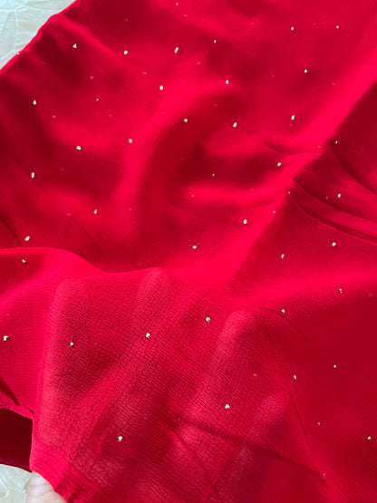 Pure Chiffon saree with hand mukaish work - Red