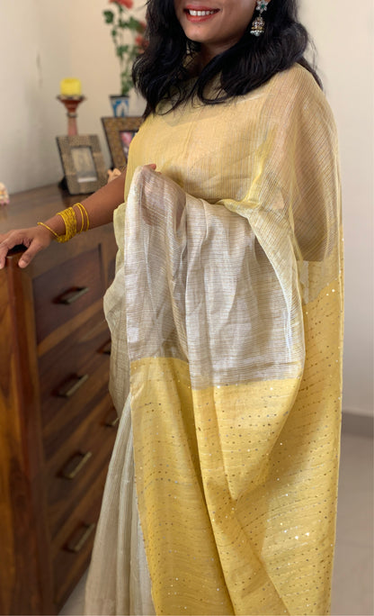 Pure tissue silk saree - Yellow Gold