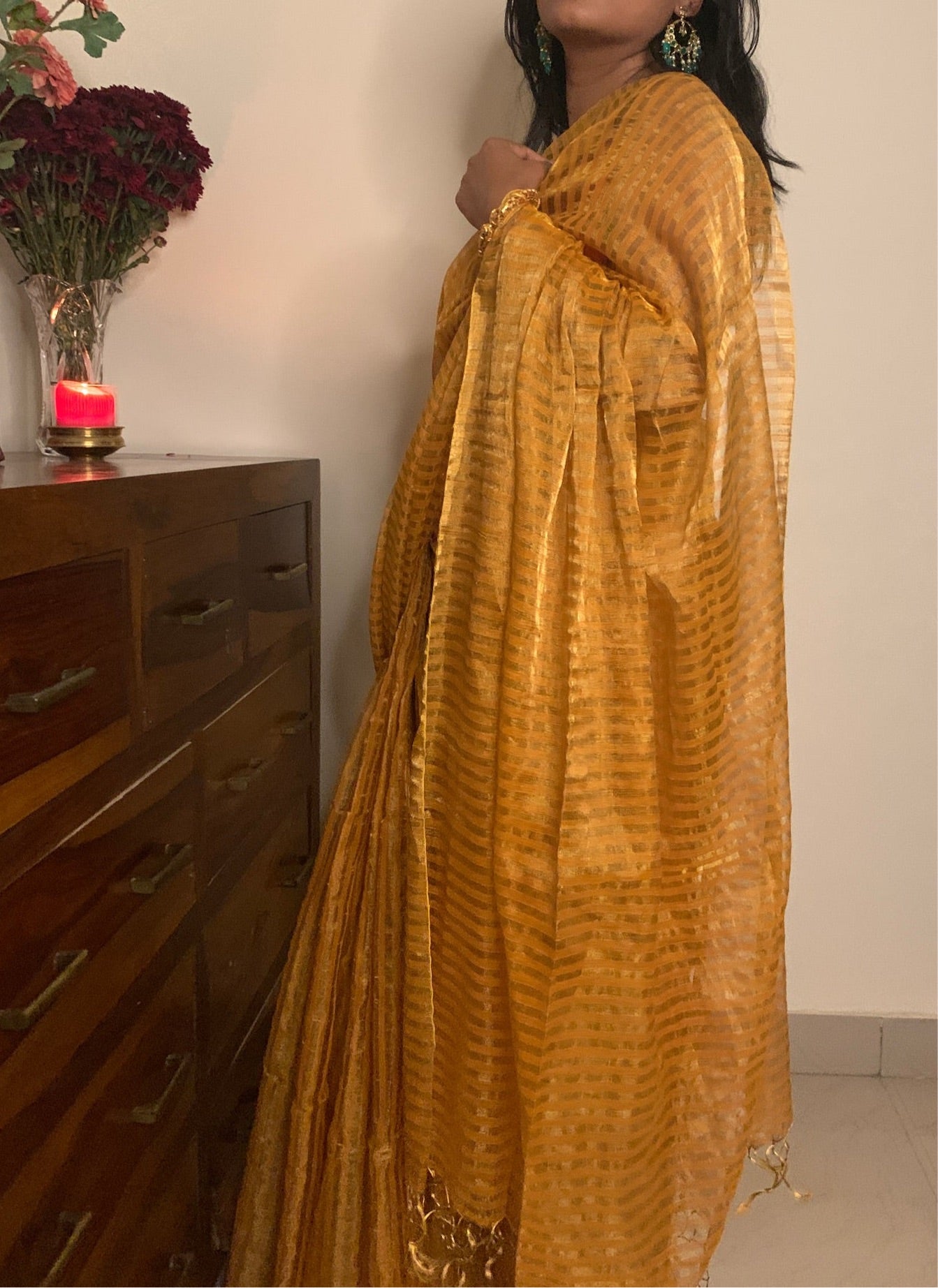 Tissue Silk saree with Zari - Yellow Gold