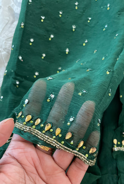 Pure Chiffon saree - Dark Green