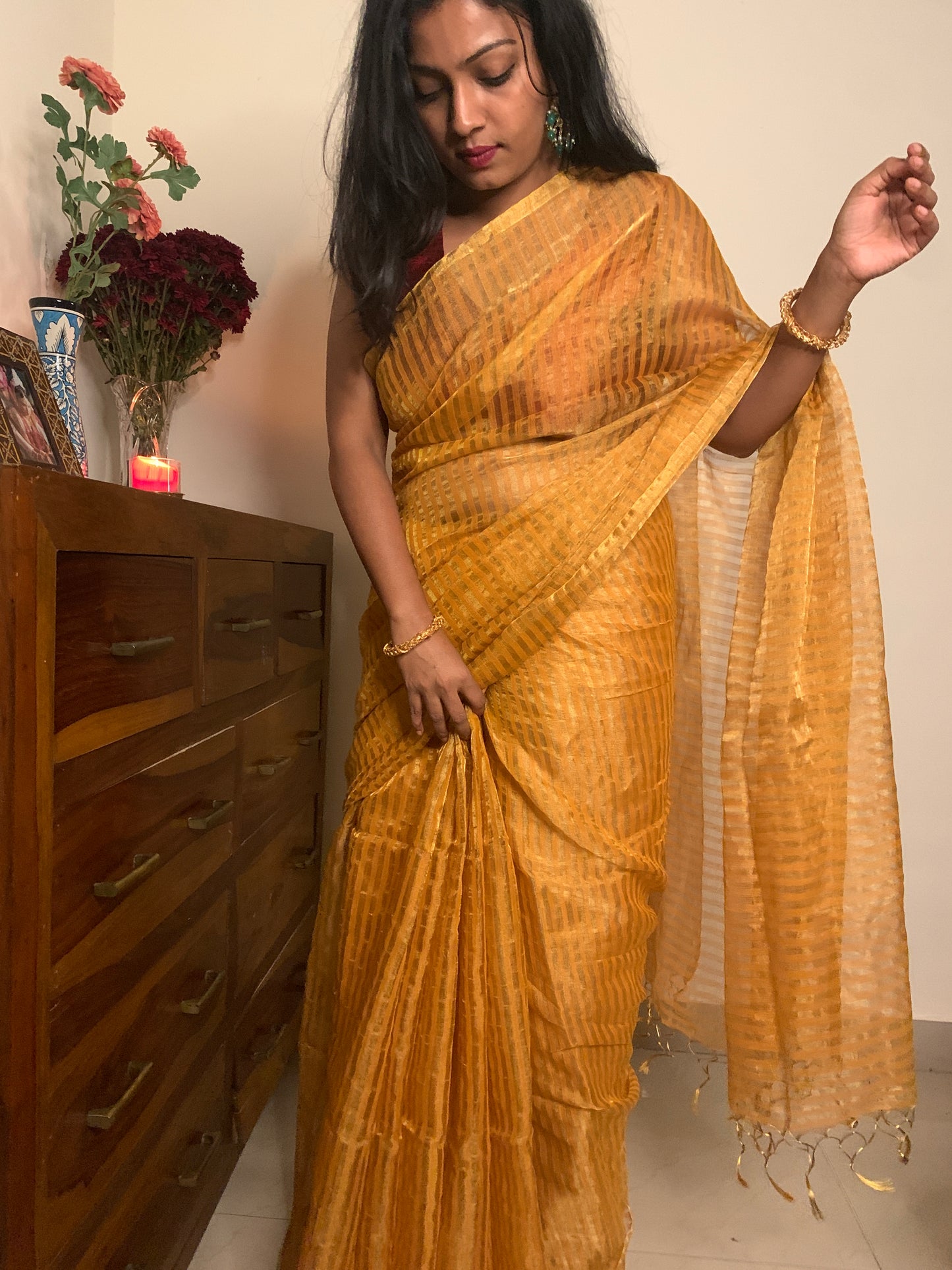 Tissue Silk saree with Zari - Yellow Gold