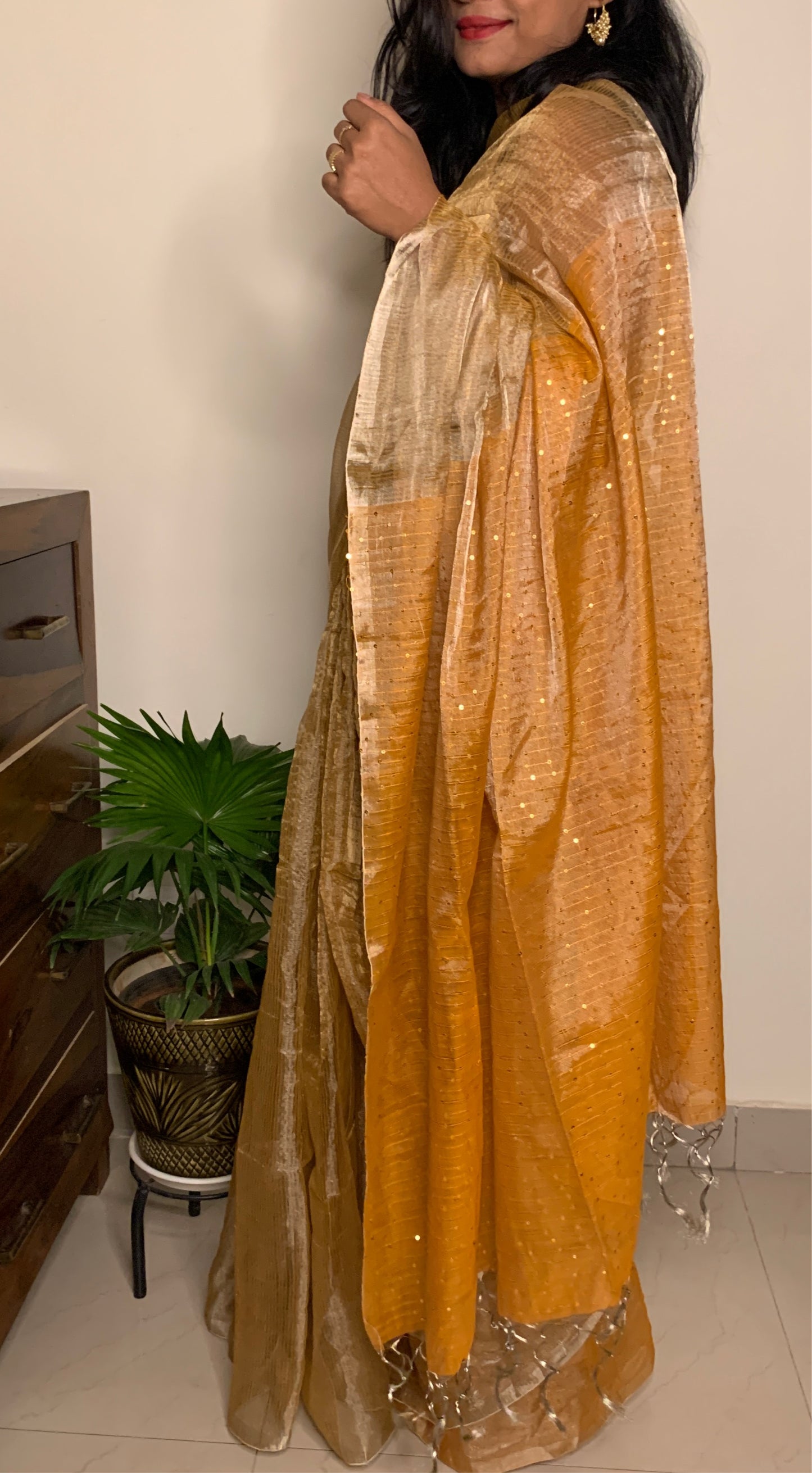 Pure tissue silk saree - Rust Gold
