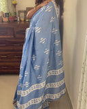 COTTON SATIN SAREE WITH GOTA BORDER - Soft Blue